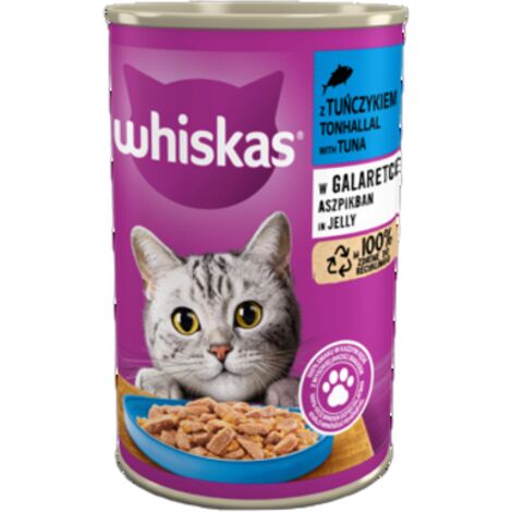 WHISKAS Adult al tonno in gelatina - cibo umido per gatti - lattina - 24x400g
