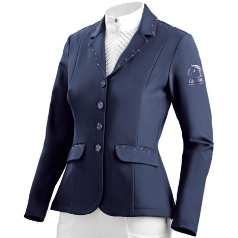 Giacca da concorso Tattini donna modello Auriga tessuto tecnico elasticizzato con strass: L, blu
