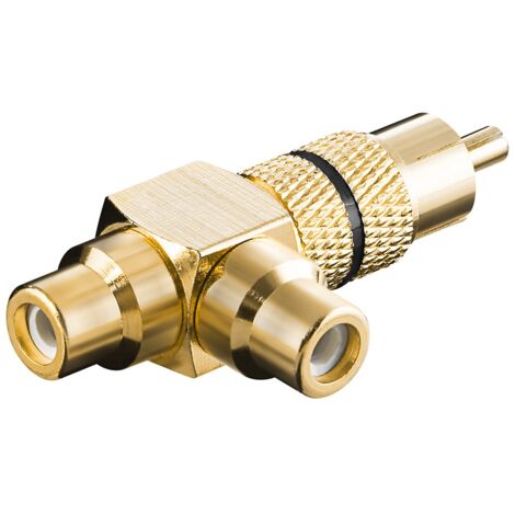 Adattatore RCA a Y, connettore a 2x prese, struttura in oro, nero, 1x spina RCA 2x prese RCA. colore nero (1/5)