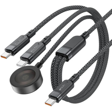 Cavo 3 in 1 USB-C - 2x USB-C / Caricabatterie Qi per Apple Watch 480Mb/s 100W 1,2 m - nero