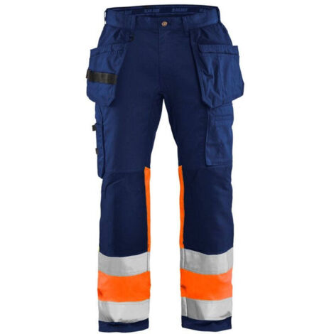 Pantaloni da lavoro ad alta visibilità stretch 1558 - Blu navy/Arancione fluorescente M - FR(44) - SE(C50) - Norme (1/4)