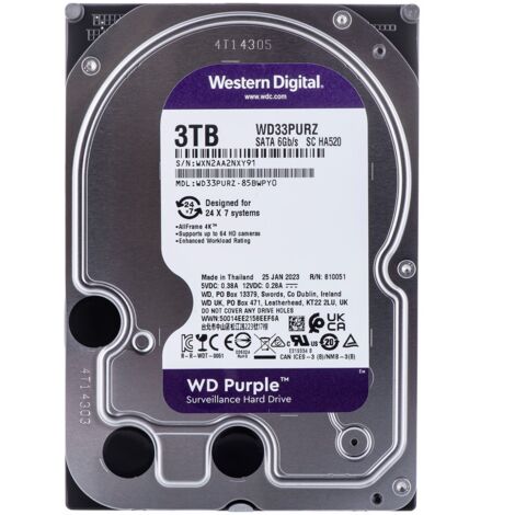 Disco Rigido Western Digital Purple WD33PURZ da 3TB 3,5" SATA III con 256MB di cache e 5400 RPM