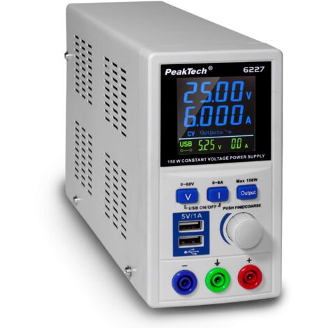 PeakTech P 6227 - DC switching power supply 0-60 V / 0-6 A with color LCD & 2 x USB