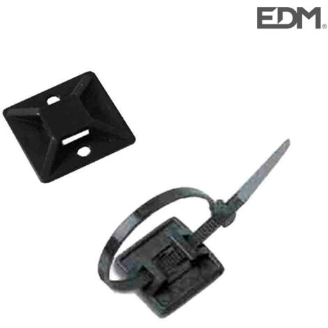 Confezione da 100 unità. Base di ancoraggio adesiva per fascette da 3,6 mm nera