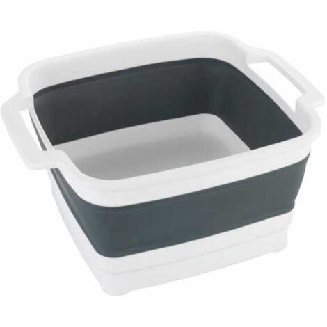 Wenko Bacinella pieghevole Sira, bacinella pieghevole con tappo di scarico e manico per un facile trasporto, soluzione salvaspazio, 8 litri, (L x A x P) 39 x 18 x 32,5, grigio/bianco, 54778100 (1/5)