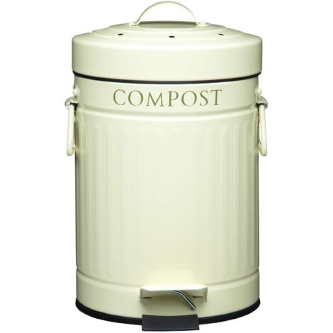 KitchenCraft Contenitore per il compostaggio in metallo con pedale incorporato, 3 L - Crema