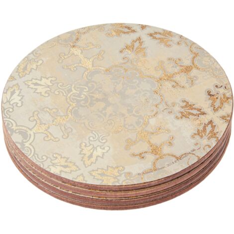 CREATIVE TOPS Set de Sottobicchieri con supporto in sughero de Sughero, 4 pezzi, 12 cm, design de Stampe d'oro, rotondo, oro/grigio