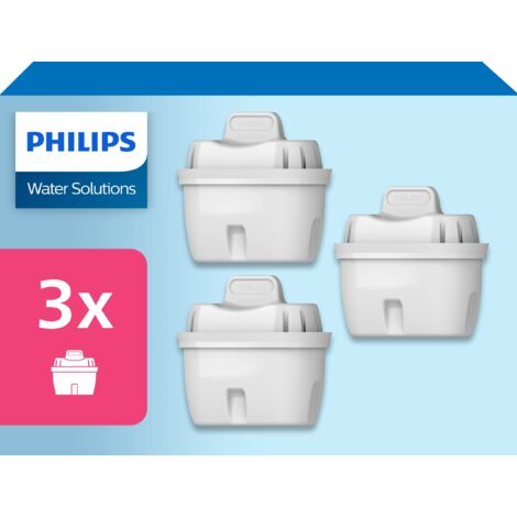 Philips Water Cartucce filtranti sostitutive Filtrazione Avanzata, 3 unità, compatibili con Brita, riducono MICROPLASTICA, CLORO, CALCARE, METALLI PESANTI