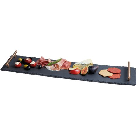 Artesa Vassoio de Ardesia con manici con finitura in rame, per servire panini e antipasti, 60 x 15 cm (1/5)