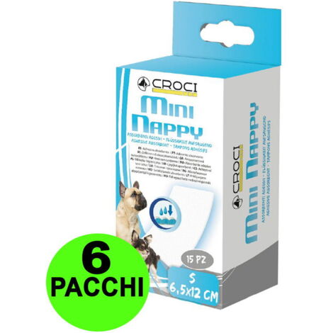 90 Assorbenti per mutandine igieniche per cani Mini Nappy XXS 4x8 cm - 6 pacchi da 15 pezzi cad.