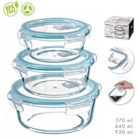 Set di 3 contenitori per il pranzo rotondi in borosilicato - Kozina (1/2)