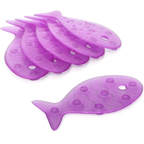 TATAY 5515005 - Pack de 6 pegatinas antideslizantes para ducha o bañera, diseño de peces, color berenjena (1/3)