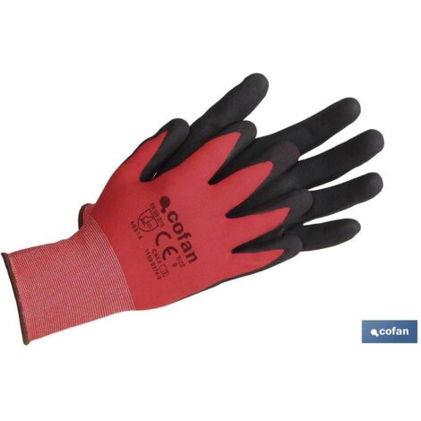 Guanto impregnato rosso/nero con rivestimento color sabbia, misura 9