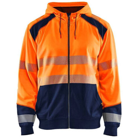 Felpa da lavoro con cappuccio e zip alta visibilità 3546 - Arancione fluorescente/Marine XL (1/2)