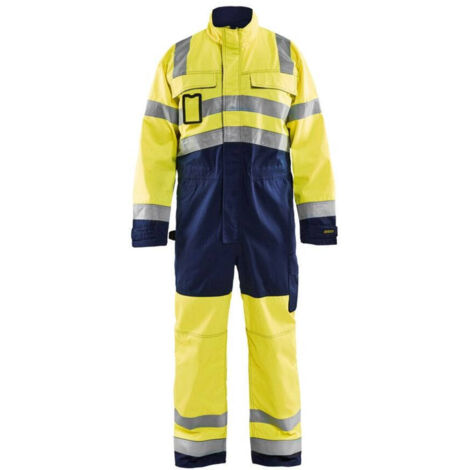 Tuta da lavoro a maniche lunghe alta visibilità 6373 - Giallo fluorescente/Navy 52