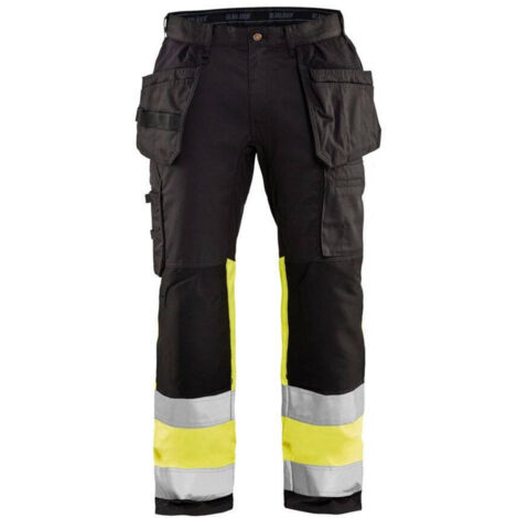 Pantaloni da lavoro ad alta visibilità elasticizzati 1558 - Nero/Giallo fluorescente 3XL - FR(56) - SE(C62) - Norme (1/4)