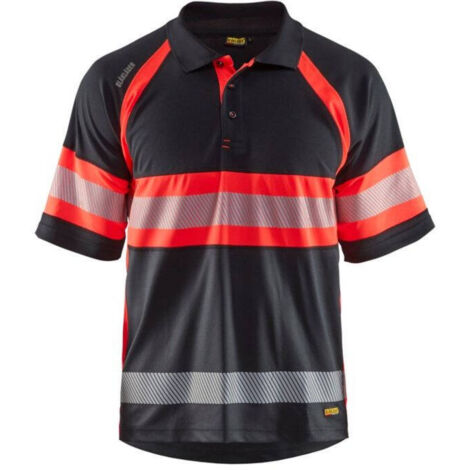 Polo da lavoro alta visibilità anti-UV 3338 - Nero/Rosso fluorescente XXL (1/4)