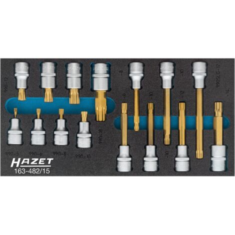 Serie di inserti giravite ∙ XZN 163-482/15 ∙ Attacco quadro, cavo, 1/2 di pollice (12,5 mm) ∙ Profilo poligonale interno XZN ∙ 15-pezzi ∙ M5 – M12