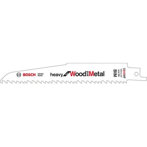 Lama per Sega Sciabola Bosch S 610 VF Pesante per Legno e Metallo, Sezione Curva Destra, Lunghezza Totale 150 mm, Denti Variabili Speciali BIM, Modello S 610 Vf