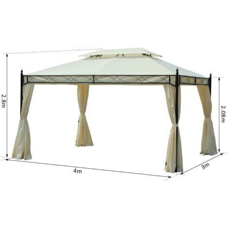 easycomfort gazebo da giardino 3x4m in acciaio con doppio tetto e 4 tende laterali, crema