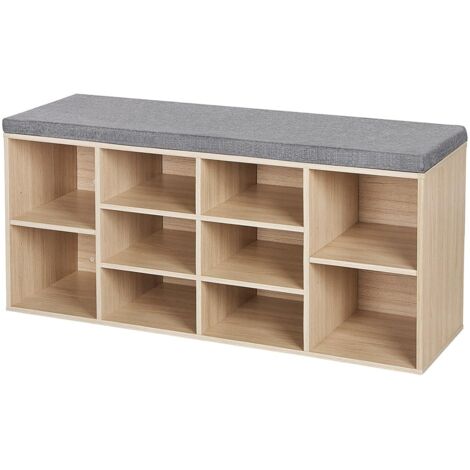 VASAGLE Panca Scarpiera, Scaffale Portascarpe a 10 Scomparti, Organizzatore Portaoggetti, con Sedile Imbottito, per Ingresso, 104 x 30 x 48 cm, Colore Quercia da SONGMICS (1/10)