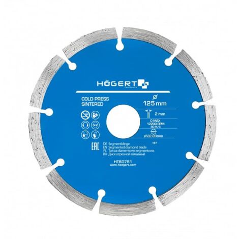 Högert Technik - Disco diamantato de 125 mm - Il disco diamantato de è per il taglio di las piastrelle in ceramica e per il taglio di las superfici  i materiali de materiali da costruzione. (1/5)