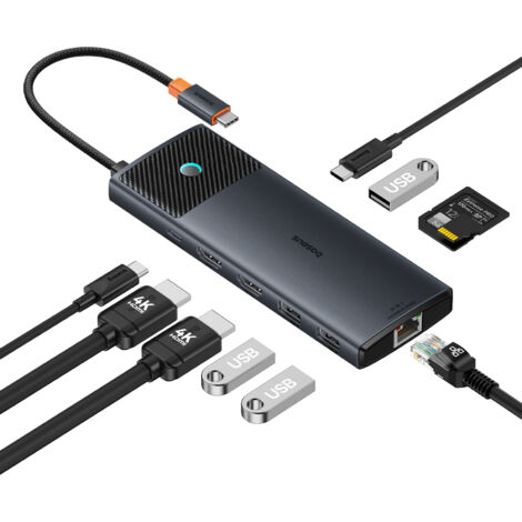 Adattatore HUB 10 in 1 da USB-C a USB-C PD / 3x USB-A / 2x HDMI / RJ-45 / SD / TF nero (1/5)