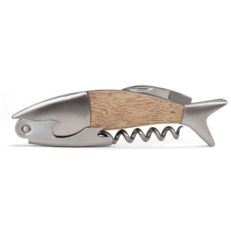 Accessorio cucina Kikkerland Fish Corkscrew legno rovere acciaio (1/4)