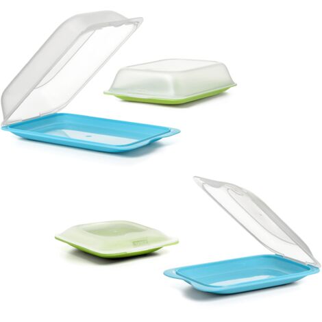 TATAY Set di 4 unità di Contenitori per affettati Fresh, 2 MAXI e 2 MINI, Senza BPA, Riutilizzabile, Impilabile, Lavabile in Lavastoviglie e Adatto al Microonde, Colori Verde e Blu (1/3)