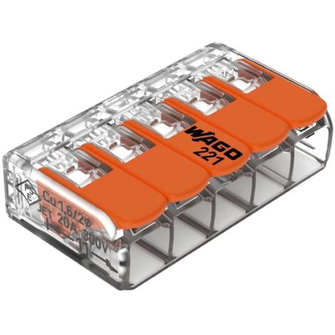 Wago collegamento morsetto 5 conduttori Compact con leva di comando, 0,14 – 4 mmq, arancione, 221 – 415, confezione da 25 pezzi (1/4)