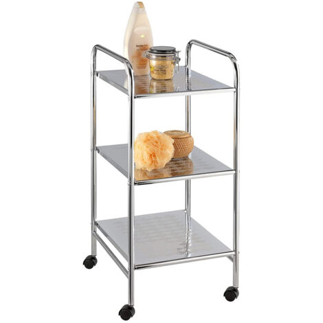 WENKO Carrello Sando con ruote, scaffale con 3 ripiani per la conservazione, in metallo, 32x71x36,5 cm, argento brillante (1/5)