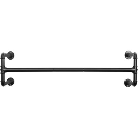 Attaccapanni da Muro, Barra Appendiabiti da Parete a Tubo, Stile Industriale, Salvaspazio, 110 x 30 x 29,3 cm, Regge Fino a 60 kg, Montaggio Facile, per Spazio Stretto, Nero (1/5)