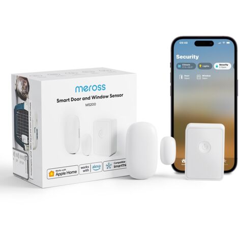 Meross Sensore per Porte e Finestre, Incluso Un Hub Meross, Connessione WiFi 2,4GHz, Rilevatore per Sistema di Allarme e Domotica Intelligente, Compatibile con Apple Home, Alexa, SmartThings (1/5)