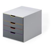 DURABLE 760427 - Varicolor 4, cassettiera con 4 cassetti colorati, cassetto superiore e inferiore f.to XXL, porta etichette, 280x292x356 mm, 5 colori