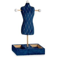 Portagioie Verticale Azzurro Rombos Velluto Legno (12 x 40 x 24 cm)