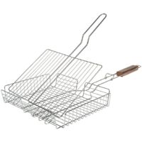 RUECAB 1089 Rack di Barbecue Doppia Regolabile Acciaio Inox Manico Legno Argento 6 x 33 x 69 cm