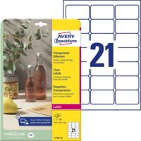 Avery-Zweckform L7782-25 Etichetta a pellicola 63.5 x 38.1 mm Pellicola in poliestere Trasparente 525 pz. A tenuta perm