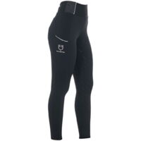 Leggings da donna per equitazione in tessuto tecnico full grip a vita alta: S, Blu navy