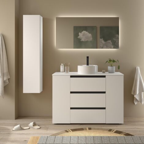 Meuble de salle de bain BEQUIA PLUS 3C 120cm Blanc mat Vasque à poser Porcelaine Côté réversible 1P (1/5)