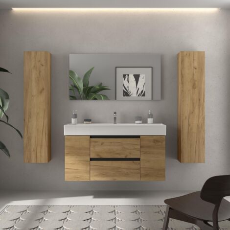 Meuble de salle de bain BEQUIA PLUS METAL 120cm Chêne Vasque Veneto Porcelaine Centrale 1P (1/5)