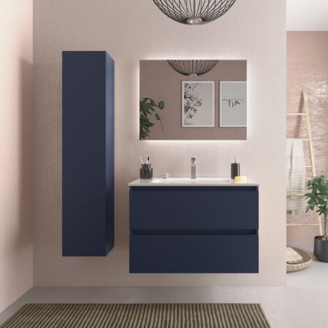 Meuble de salle de bain BEQUIA 80cm Bleu mat Vasque Porcelaine