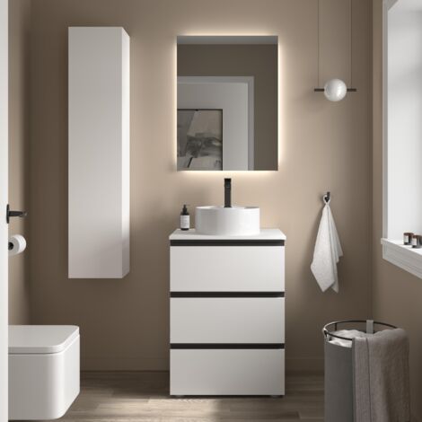 Meuble de salle de bain BEQUIA METAL 3C 60cm Blanc mat Vasque à poser Porcelaine Centrale (1/5)