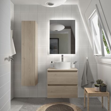 Meuble de salle de bain BEQUIA 60cm Naturel Vasque à poser Porcelaine Centrale (1/5)