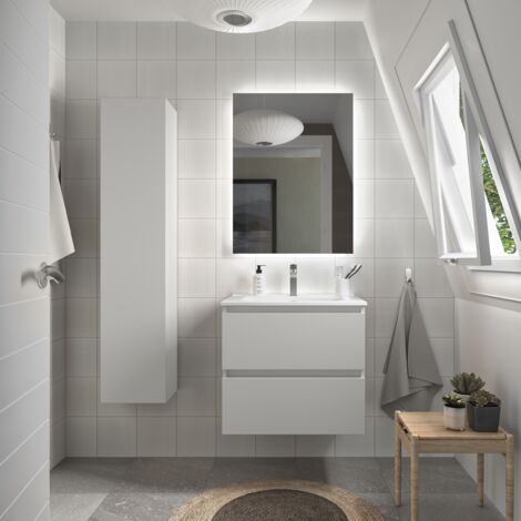 Meuble de salle de bain BEQUIA 60cm Blanc mat Vasque Porcelaine (1/5)