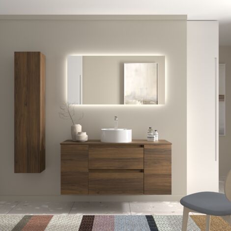 Meuble de salle de bain BEQUIA Plus 120cm Noyer Vasque à poser Porcelaine Centrale (1/5)