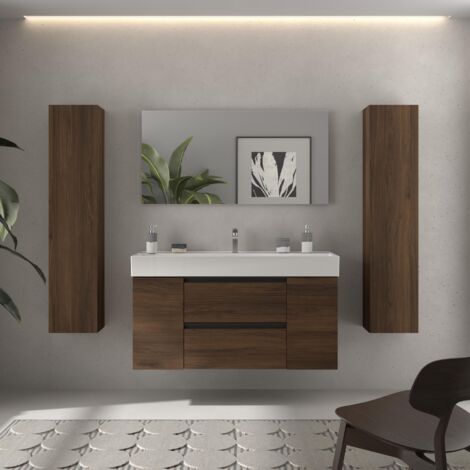 Meuble de salle de bain BEQUIA PLUS METAL 120cm Noyer Vasque Veneto Porcelaine Centrale 1P (1/5)