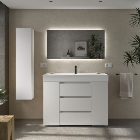 Meuble de salle de bain BEQUIA PLUS 3C 120cm Blanc mat Vasque Veneto Porcelaine Centrale 1P (1/5)