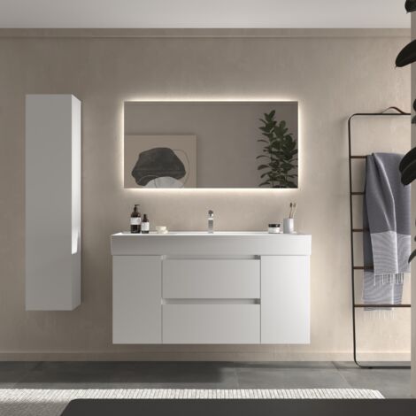 Meuble de salle de bain BEQUIA Plus 120cm Blanc mat Vasque Porcelaine Centrale (1/5)