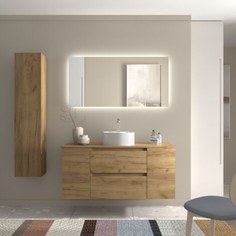 Meuble de salle de bain BEQUIA Plus 120cm Chêne Vasque à poser Porcelaine Centrale (1/5)
