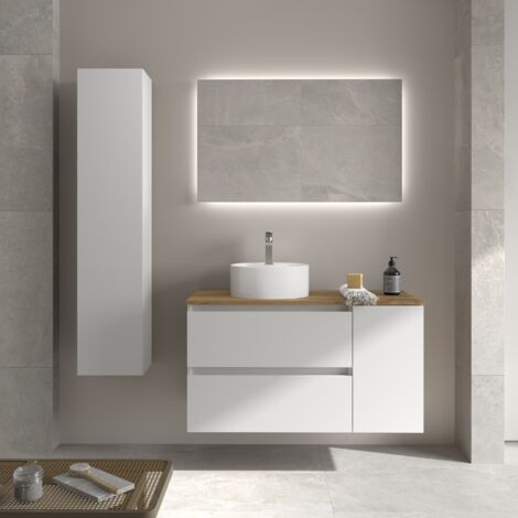 Meuble de salle de bain BEQUIA Plus 100cm Blanc mat Vasque à poser Porcelaine Côté réversible (1/5)